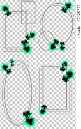 青緑色の金魚のタテ向きフレーム4種 灰色 のイラスト素材