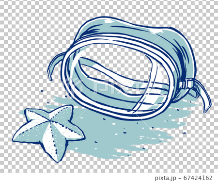 レトロな水中メガネとヒトデ 筆描き・2色塗り レトロな水中メガネとヒトデ 筆描き・2色塗り 67424162