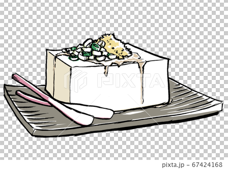 角皿に冷やっこ　はじかみ生姜添え　筆描き・マット塗り 67424168