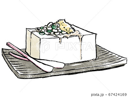 角皿に冷やっこ　はじかみ生姜添え　版画風 67424169