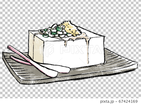 角皿に冷やっこ　はじかみ生姜添え　版画風 67424169