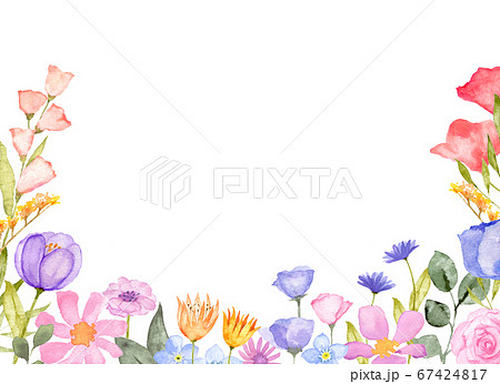 春の花の水彩フレームのイラスト素材