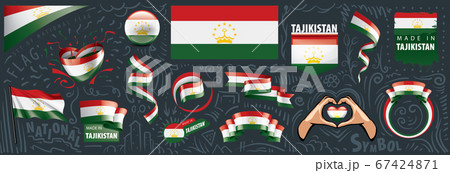 Vector set of the national flag of Tajikistan in various creative designs 67424871
