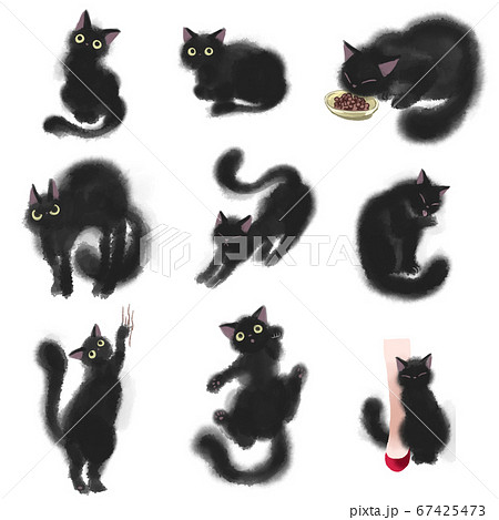 もふもふ黒猫詰め合わせのイラスト素材