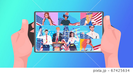 people with usa flags celebrating 4th of july independence day celebration online communication 67425634