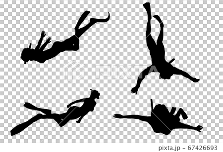 ウォータースポーツシルエットシュノーケリングのイラスト素材