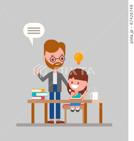 Father helping her daughter with homework. 67426749