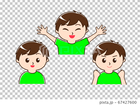 男孩微笑的插圖,變化集,如拳頭姿勢、萬歲等。 男孩微笑的插圖,變化集,如拳頭姿勢、萬歲等。 67427600