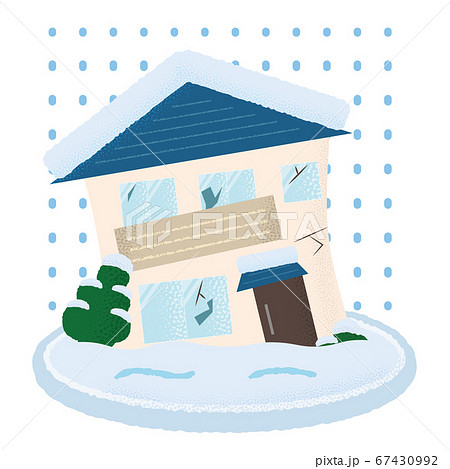 大雪の被害を受ける住宅のベクターイラストのイラスト素材
