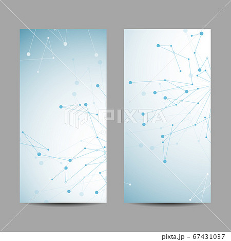 Set of vertical banners. Geometric pattern with connected lines and dots. 67431037