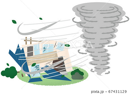 竜巻の被害に遭う住宅のベクターイラストのイラスト素材