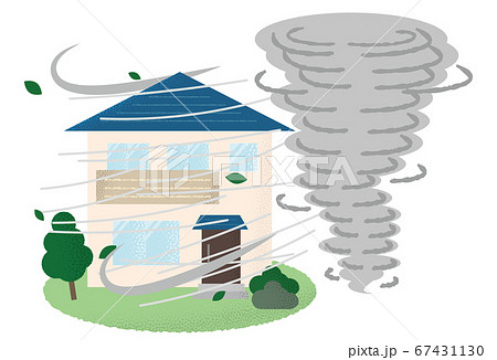 竜巻の被害に遭う住宅のベクターイラストのイラスト素材
