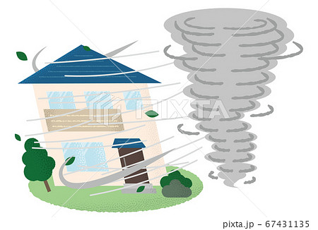 竜巻の被害に遭う住宅のベクターイラストのイラスト素材