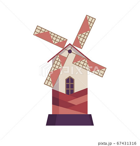 Traditional ancient windmill building. Rural organic agricultural production, ecological food manufacturing, clean energy concept, wind mill farm. Medieval european windmill 67431316