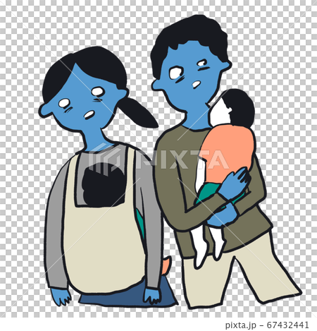 多忙な子育てにぐったりしている夫婦 67432441