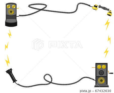 レトロな壁掛け電話 デルビル磁石式電話機 のイラストフレーム 黒のイラスト素材