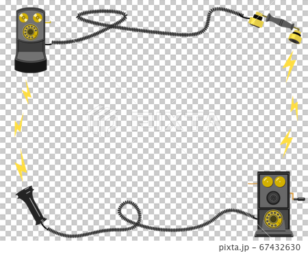 レトロな壁掛け電話(デルビル磁石式電話機)のイラストフレーム 黒 レトロな壁掛け電話(デルビル磁石式電話機)のイラストフレーム 黒 67432630