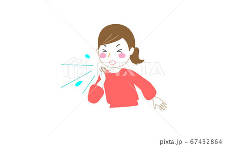 くしゃみまたは咳をして飛沫が飛んでいる女性のイラスト素材