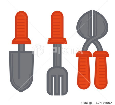 Pruner and shovel with fork or rakes gardening Pruner and shovel with fork or rakes gardening 67434002