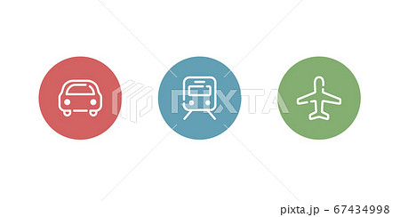 飛行機 車 電車のアイコンのセット 乗り物 交通機関 シルエットのイラスト素材