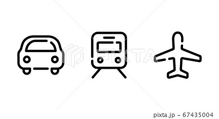 飛行機 車 電車のアイコンのセット 乗り物 交通機関 シルエットのイラスト素材