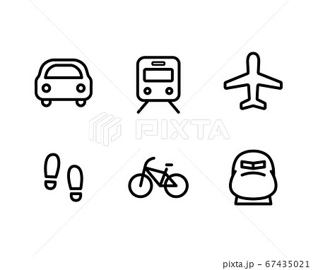 交通機関のアイコンのセット シンプル シルエット 乗り物のイラスト素材