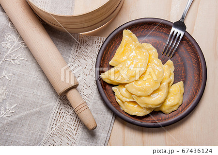 Fresh boiled varenyky or dumpling with cottage 67436124