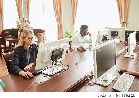 Woman using a laptop to browse the net. Young slim woman. 67436219