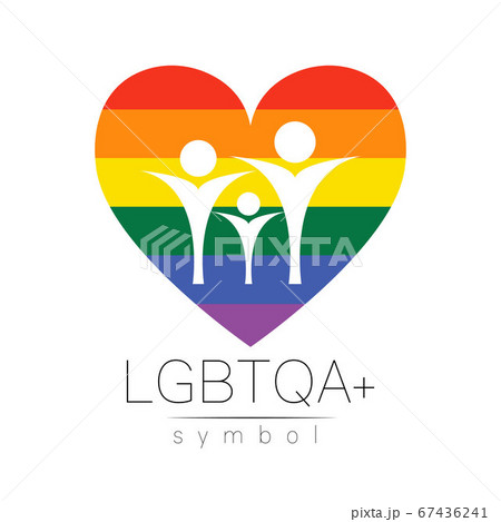 Vector LGBTQA family symbol. Pride flag background. Icon for gay, lesbian, bisexual, transsexual, queer and allies person. Can be use for sign activism, psychology or counseling. LGBT on white. 67436241