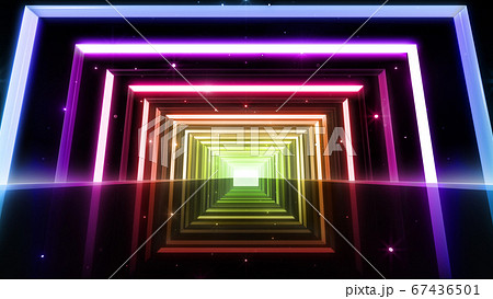 トンネル 光 ネオン ディスコ チューブ 3dイラスト 背景 バックグラウンドのイラスト素材