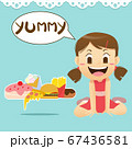 Cute girl loves to eat junk food and dessert 67436581