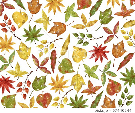 色々な落ち葉の背景 水彩風イラストのイラスト素材