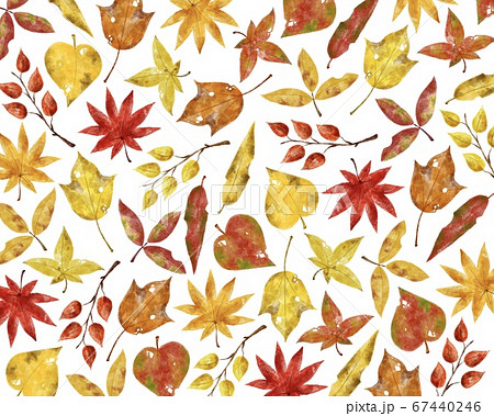 色々な落ち葉の背景 水彩風イラストのイラスト素材