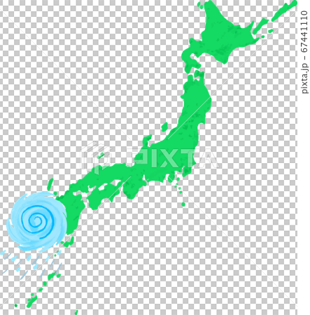 台風とクレヨン画の日本列島のイラスト素材