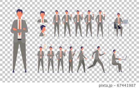 様々な全身ポーズのビジネスマンのイラスト 働く 立つ 走る 座る 歩くスーツを着た男性のイラスト素材
