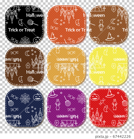 ハロウィン 塗線画のパターン柄のワッペン風 角丸正方形 67442226