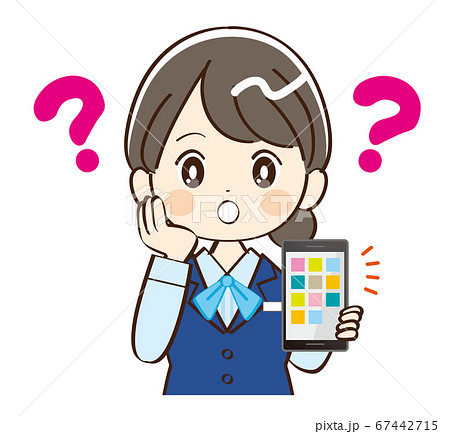 女性 銀行員 スマホ 疑問のイラスト素材