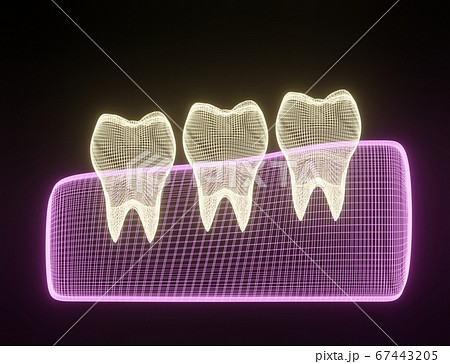 Teeth Wireframe Mesh. Neon grid molar. Connection Structure. Dental medicine, health concept. 3d render 67443205