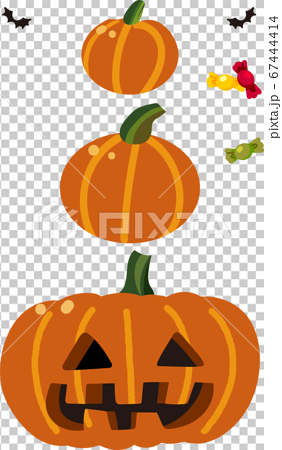 おばけかぼちゃと普通のオレンジのかぼちゃのセットのイラスト素材
