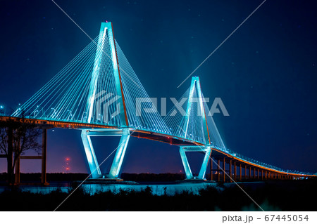 Cooper River Bridge at night in South Carolina 67445054