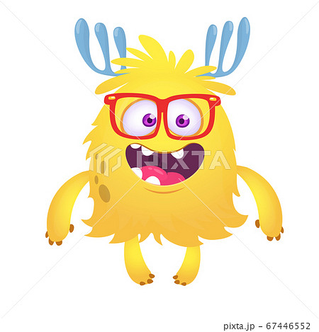 Happy cartoon monster wearing eyeglasses. 67446552