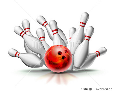 Red Bowling Ball Crashing Into The Pins のイラスト素材