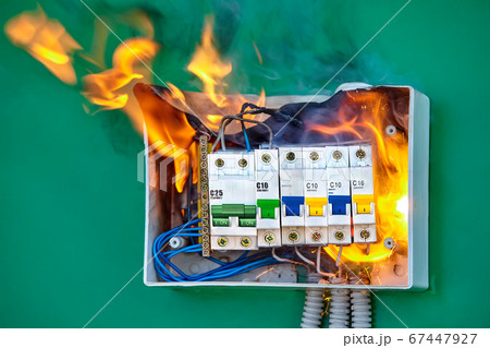 Electric fire as result of an overload in mains. Electric fire as result of an overload in mains. 67447927