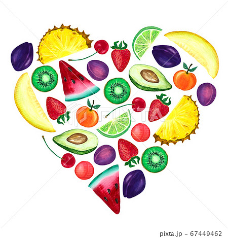Watercolor illustration of summer fruit set in the Watercolor illustration of summer fruit set in the 67449462