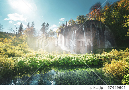 waterfall in forest, Plitvice Lakes, Croatia waterfall in forest, Plitvice Lakes, Croatia 67449605