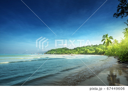 beach in sunset time, Mahe island, Seychelles 67449606