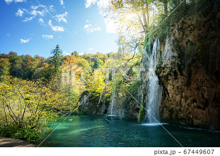 waterfall in forest, Plitvice Lakes, Croatia 67449607