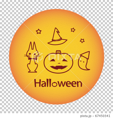 ハロウィン 円形の中の線画素材 ジャックオーランタン 黒猫 お化け ハロウィン 円形の中の線画素材 ジャックオーランタン 黒猫 お化け 67450341