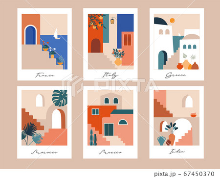 Abstract places, villages, small streets, old towns in Morocco, Mexico, Greece and Italy in pastel Abstract places, villages, small streets, old towns in Morocco, Mexico, Greece and Italy in pastel 67450370