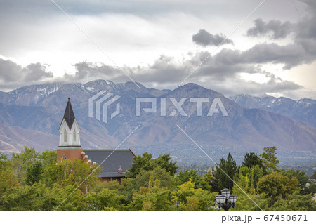 Salt Lake City landscape with church steeple Salt Lake City landscape with church steeple 67450671